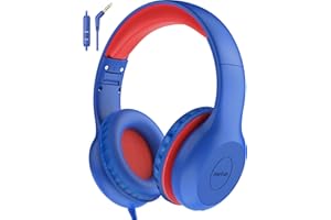 EarFun Kids Headphones, Wired Headphones Kids 85/94dB Volume Limit, Sharing Function, Stereo Sound Adjustable Headband Children Headphone for School/Travel/Phone/Tablet, Navy Red