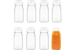 SHENLONG 8 Pack 100ml Plastic Juice Bottles,Reusable Small Clear Juice Container,Mini Plastic Juice Bottles,Empty Plastic Juice Bottles for Storing Juices, Water and Other Homemade Beverages(White Lid)