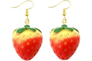 CROWNOFRIBBONS Strawberry Earrings for Women, Dangle Jewellery in a Gift Bag