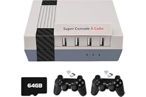 ASTARAMA Console de jeu vidéo rétro sans fil Super Console X Cube 64 Go, 50+ émulateurs intégrés et 33 000 jeux, sortie TV HD/AV 4K, boîte de jeu à double contrôleur avec 2 manettes de jeu pour PSP/PS1/NES/DC