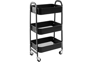 ‎DOEWORKS DOEWORKS Servierwagen mit Rollen Rollwagen Metall 3 Etagen Küchenwagen Bastelwagen Rollwagen Küche Aufbewahrungswagen für Wohnzimmer Schlafzimmer Badezimmer Büro, Schwarz