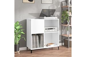 prissent Mobile Porta Dischi Bianco 84,5x38x89 cm in Legno Multistrato Mobiletto TV Mobile Porta CD Porta Dischi Vinile Mobiletto Multiuso Scaffale Porta CD Scaffale Legno Credenza Soggiorno