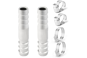 TAISHER 2PCS 304 Raccords en acier inoxydable 10MM, Réducteur de tuyau Barb, Raccord Union Air Eau Carburant avec 4PCS Hose Clamp