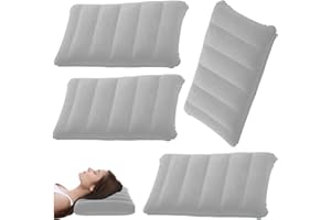 LNGJIN Cuscino da Viaggio,4 Pezzi Cuscini Gonfiabili,Cuscino da Collo,Comodi Cuscini da Viaggio,Cuscino Campeggio Ultraleggero,Cuscini Gonfiabili Spiaggia (Grigio)