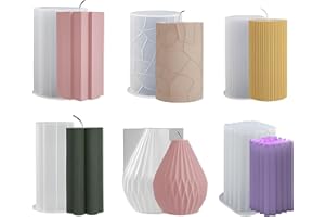 DRUUZYL 6 Pezzi Stampi per Candele in Silicone Set Candele in Silicone da Versare 3D Stampi per Candele Cilindriche Stampi Candle Making Kit Adatto per candele profumate fai da te