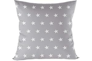 TOTSY BABY Funda de almohada de algodón para niños 40 x 40 cm- funda de almohada decorativa para almohada patchwork Estrellas Blancas Sobre Gris