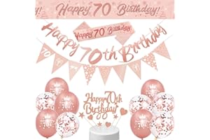 DEARLIVES 70th Birthday Decorations Include Rose Gold Happy 70th Birthday Banner,Birthday Sash,Cake Topper,Triangle Flag and Confetti Balloons for Party Birthday Decoration