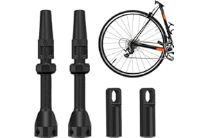PLIMBIN 2 Pièces Valves de Vélo Tubeless, 40 mm Valve Tubeless VTT Universel Tige de Valves Presta Tubeless avec Outil de Suppression de Noyau (Noir)