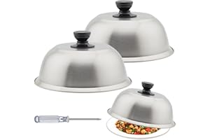 YOYIAG Campana redonda de hamburguesa de acero inoxidable: 2 piezas de cubierta para hamburguesas con mango de cristal en cruz, tapa pequeña para olla, accesorio para barbacoa de queso, cubierta de