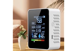 EASYBYMALL Detector de dióxido de carbono 5 en 1, medidores de calidad del aire, kit de prueba de aire, temperatura y humedad HCHO TVOC, monitor de dióxido de carbono para el hogar e interiores