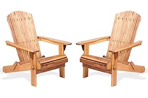 Ptsuker Adirondack Chair Set of 2, Heavy-Duty Outdoor Garden Furniture - Weather-Resistant Patio Lounge Chair with Ergonomic Design, Easy Assembly, Natural Wood Finish (Adult Size)