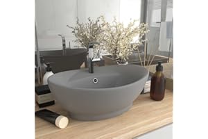 HIGSOSE Lavabo con Troppopieno Turchese Grigio 58,5x39 cm Ceramica Lavabo Appoggio Lavatoio Ceramica Lavatoio da Esterno Arredo Bagno Lavabo da Esterno Lavabo da Appoggio Ovale Lavandino da Appoggio
