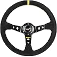 RASTP Universal Racing Steering Wheel Suede Deep Dish 13.58”/345mm 6 Bolts with Horn Button Include Cable,Wrench (Yellow)