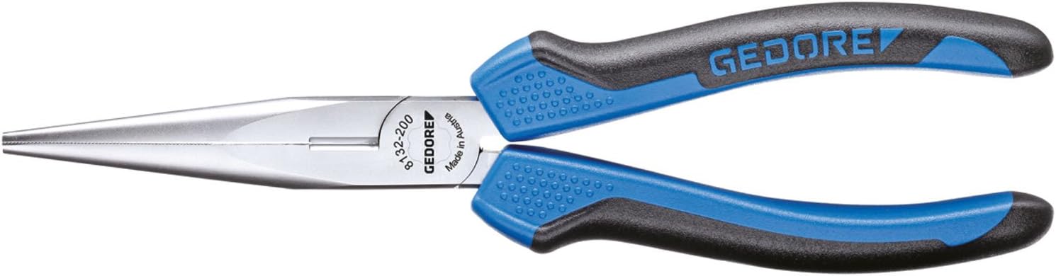 GEDORETelephone pliers, Long nose, Toothed, Straight, Induction-hardened, Dual-material grips, Length 140 mm, 8132-140 JC
