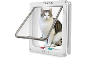 CEESC Grande chatière (Taille extérieure 28cm x 24.9cm), Verrouillage à 4 Voies Chatière pour Chats et Petits Chiens de circonférence <63cm, Facile à Installer et à Utiliser