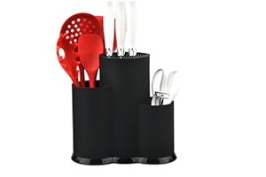 ELITECRAN 3 en 1 Bloque de Cuchillos Universal Redondo sin Cuchillos, Soporte Almacenamiento de Bloques de Cuchillos con Soporte para Utensilios, Organizador de Tijeras Ranura para Cubertería de Cocina -Negro