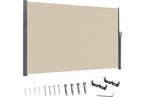 BelleMax Seitenmarkise ausziehbar, breiter 20 cm, 200 x 300+20 cm, Wandmakise Sichtschutz Sonnenschutz Windschutz, Seitenrollo für Terrasse, Garten, Seitenmarkis Khaki