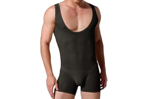 Wahuan Herren Sexy Wrestling Singlet Slim Fit Boxer Unterwäsche Overall Einteiler Sportshirt Glossy Silky Jumpsuit Atmungsaktiv Leotard Bodysuit Herren ÖL Glanz Body Ärmellos Bodysuit
