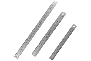 HIQU AND HIST Zestaw 3 linijek ze stali nierdzewnej, 15/20/30 cm, dwustronna linijka stalowa, precyzyjne narzędzie pomiarowe do inżynierii, edukacji, biura, szkoły