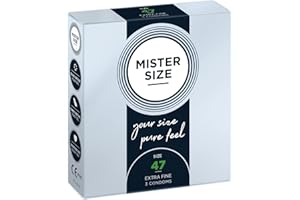Mister Size - Pura Sensación: Paquete de 3 Preservativos Ultrasensibles (Preservativos Finos con Lubricante Sexual) de Látex Natural y Talla Individualizada - Talla: 47mm