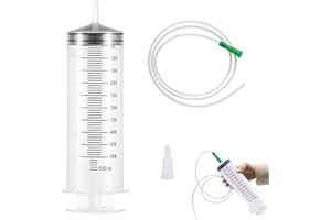 CERIOLL Seringue en Plastique 500ml Avec Tuyau, Grande Seringue, Pour Laboratoires Scientifiques, Mesure De Liquide, Arrosage De Jardin, Industrie (Sans Aiguille)