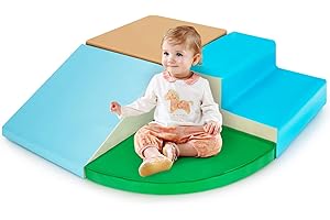 COSTWAY 4 Pieces Climb and Crawl Foam Play Set, Educational Software Activity Toys, Baby Soft Climbing Blocks for Toddlers, Preschoolers (Blue+Green+Khaki)