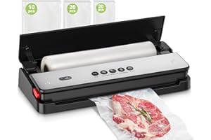 ‎BONSENKITCHEN Bonsenkitchen Vakuumiergerät, für Trockene und Feuchte Lebensmittel Vakuumierer mit Eingebauter Cutter, 1 Rolle Folienbeutel, 50 Profi-Folienbeutel