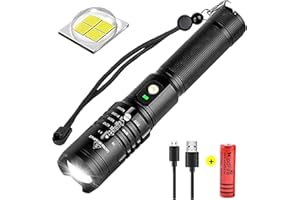 WINDFIRE Torcia USB ricaricabile super luminosa, torcia LED tattica impermeabile da 80000 lumen, 5 modalità di illuminazione Torcia portatile da esterno zoomabile per il campeggio di emergenza