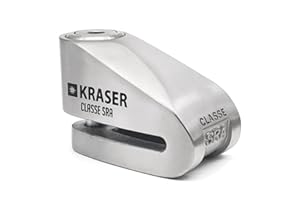 KRASER KR110S Candado Moto Disco Homologado SRA, Doble Bloqueo ø10mm +Ligero, Cerradura Acero Inoxidable Alta Seguridad, Cable Recordatorio, Antirrobo Motocicleta Pinza Scooter, Bicicleta Eléctrica
