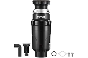 VEVOR Triturador de Basura para Fregadero de Cocina, 1/2 HP, Sistema de Eliminación de Residuos de Alimentos, 3820 RPM, con Cable de Alimentación, para el Hogar, Cocina, 150 x 150 x 335 mm, Negro