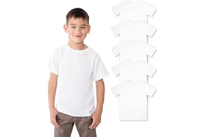 Pierre Calvini Kids White T-Shirts (5 Pack) - 100% Cotton Boys & Girls Plain T Shirt - for School, PE and Everyday - Soft and Comfortable Cotton Tees for Children Ages 5-13