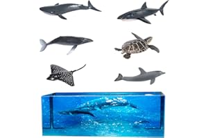 FineInno 6 Pezzi Riempitivi Resina Epossidica, Animali Marini Silicone 3D, Squalo Balene Tartaruga Marina Delfino, Tema Oceanico Riempitivo per Resina