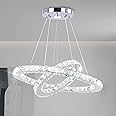 Finktonglan Modern Crystal Chandelier LED 19.7 x 11.8 inches Ceiling Pendant Light 2 Rings Adjustable Stainless Steel Lighting Fixtures Dining Room Living Room (Cool White)