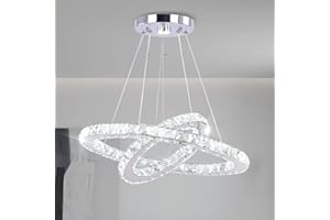 Finktonglan Lustre LED moderne en cristal au plafond Lustre à anneau ajustable 30 * 50cm en acier inoxydable Luminaires suspendus pour la salle à manger et le salon (Blanc froid)