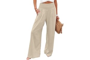 YAOJIWANG Leinenhose Damen Weites Bein Sommer Loose Lange Freizeithose Leinen Baumwolle High Waist Elastische Taille Leichte Bequem Palazzohose Sommerhose mit Taschen Boho Strandhose Jogginghose