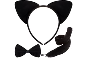 BOFEIYA 3Pcs Halloween Animal Costume Set Black Cat Costume Accessories Pig Giraffe Frog Monkey Headband Tail Bow Tie for Kids Halloween Birthday Animal Cosplay Party Dress Up