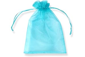PLECUPE 100 Pezzi Trasparente Organza Bag Sacchetti Bustine, 10x15cm (4x6 Pollici) Sacchettino Sacchetto Coulisse Porta Sacchettini di Matrimonio - Blu#2