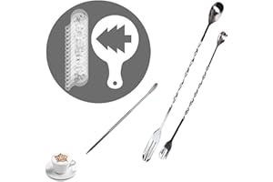 JinYu Set da 19 pezzi per macchina da caffè, 16 pezzi per decorare il caffè, modello barista + 1 penna per latte + 2 cucchiai a spirale 2 in 1 per mousse, torte di compleanno, bar, espresso