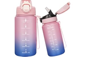 Seekua Sport Tritan Trinkflasche 0.6l mit Strohhalm & Zeitmarkierung, Wasserflasche mit Uhrzeit, Kohlensäure Geeignet Sportflasche für Kinder, Schule, 2 Deckel, 600 ml