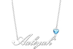 Kraven Personalized Dainty Name Necklaces Blue Birth Stone Custom Engraved Initial Nameplate Pendant Choker Customized Birthday Mother Christmas Gifts for Women Girls Teen Daughter