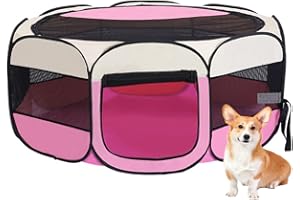Floving Portatile pieghevole per animali domestici, per cani e gatti, per interni ed esterni, ispessimento, tenda per box per animali domestici, box per cuccioli (Rosa)
