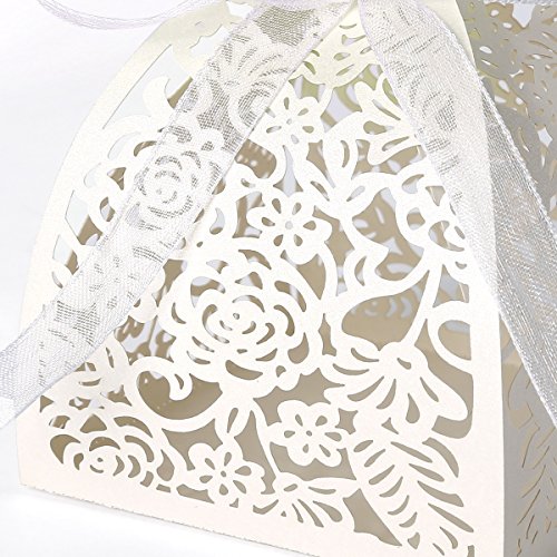 25 x ivory weiß Laser Cut Hochzeit Taufe Gastgeschenk Geschenkbox Kartonage Schachtel Bonboniere Box Hochzeit Dekoration Hochzeitsdeko Tischdeko - 4