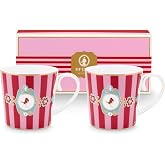 Pip Studio Love Birds Madalyon &Ccedil;izgili Kırmızı-Pembe Kulplu Kupa B&uuml;y&uuml;k 0,25l Set2