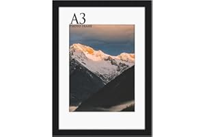 UHOUSEST A3 Frame, 29.7x42cm Black Wooden Poster Frame with Plexiglass and Mat, for Wall Mount Vertically or Horizontally