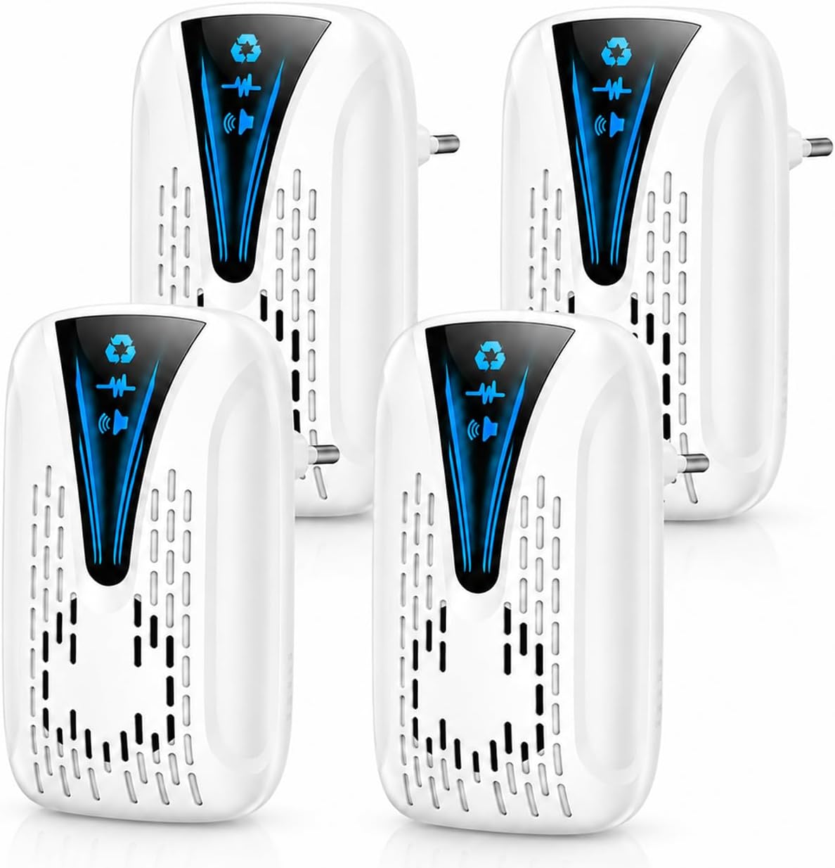 Répulsif Ultrasonique Anti-Nuisibles 2026 Amélioré, 4 Pack Répulsif Ultrason Souris, Sûr pour Animaux Domestiques et Personnes, Contre Cafards, Rats, Araignées et Moustiques - Blanc