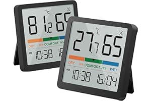 NOKLEAD Cyfrowy termometr środowiskowy higrometr wewnętrzny monitor temperatury i miernik wilgotności z zegarem Data Wskaźnik komfortu Wyświetlacz kalibracji do sypialni (2, Czarny, 7cm)