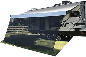 Tentproinc RV Awning Sun Shade 8' X 19' 3'' Black Mesh Screen Sunshade UV Blocker Complete Kits Motorhome Camping Trailer Canopy Tarp Shelter - 3 Year Warranty
