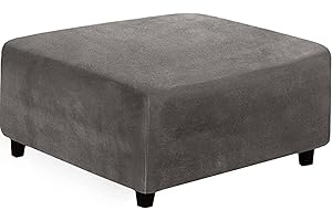 qiden Square Velvet Ottoman Cover, Square Foot Stool Cover, X-Large Stretch Footstool Slipcover, Luxury Velvet Pouffe Cover For Living Room. (Foot Stool Not Included)-Square-M-Grey