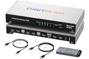 JANCANE KVM Switch 2 Monitore 2 Computer, 4K@60Hz Dual Monitor KVM Switch HDMI 2 Port Extended Display, Audio-Mikrofon, EDID-Emulatoren, Hotkey-Fernbedienung-Umschalter, mit Eingangskabeln