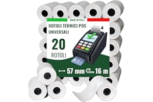 MAYA HOME & GARDEN Confezione da 20 Rotoli di Carta Termica POS 57x16mt - Rotoli POS di alta qualità compatibili con tutti i dispositivi 57x35x12 – Rotolini carta POS BPA free
